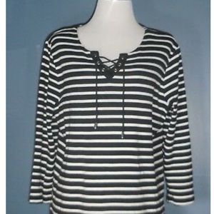 Lace up Striped Long Sleeve Shirt. Worn Once